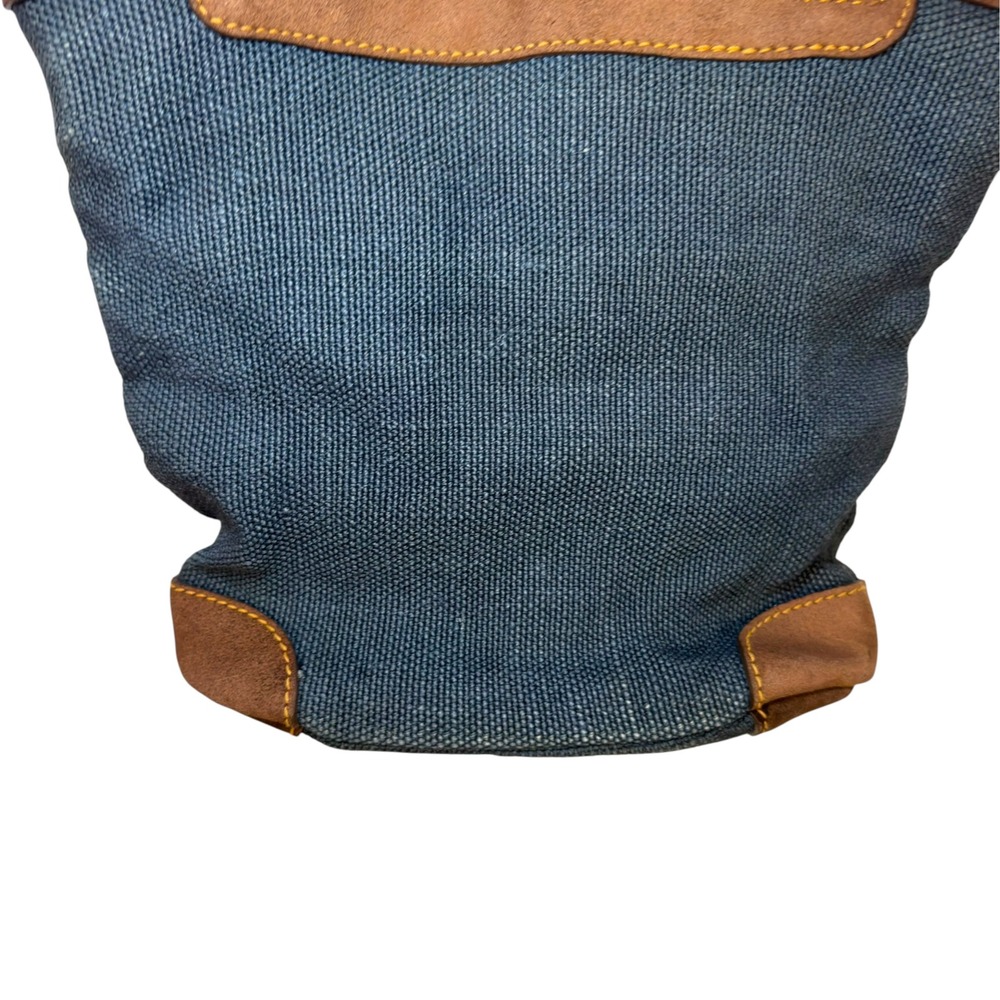 Tommy Bahama Shoulder Bag Navy Blue Woven Canvas Suede Trim Coastal Boho Tote - Picture 8 of 8
